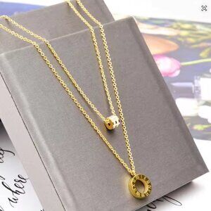 316L Stainless Steel Fashion Fine Jewelry 2 Layer Zircon Round Roman Numerals